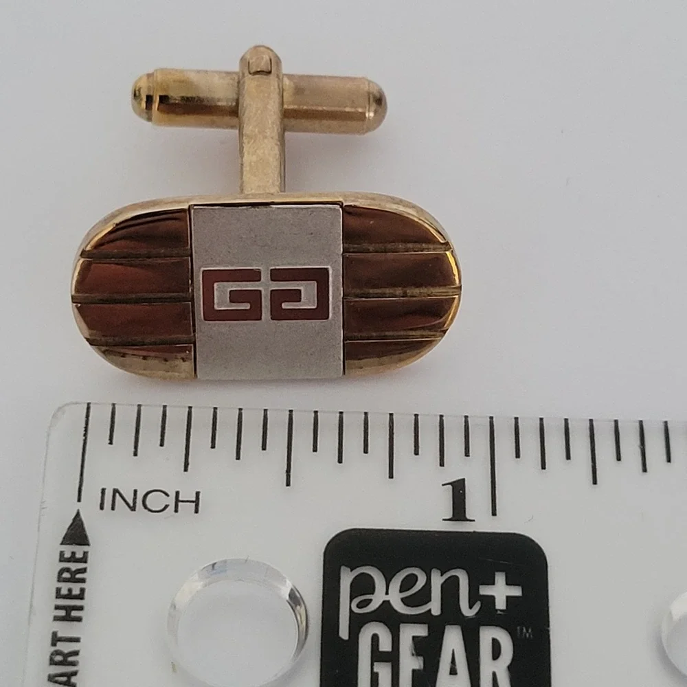 Givenchy Vintage Two Tone Gold Silver Ribbed Oval Cufflinks Mens Accessory
